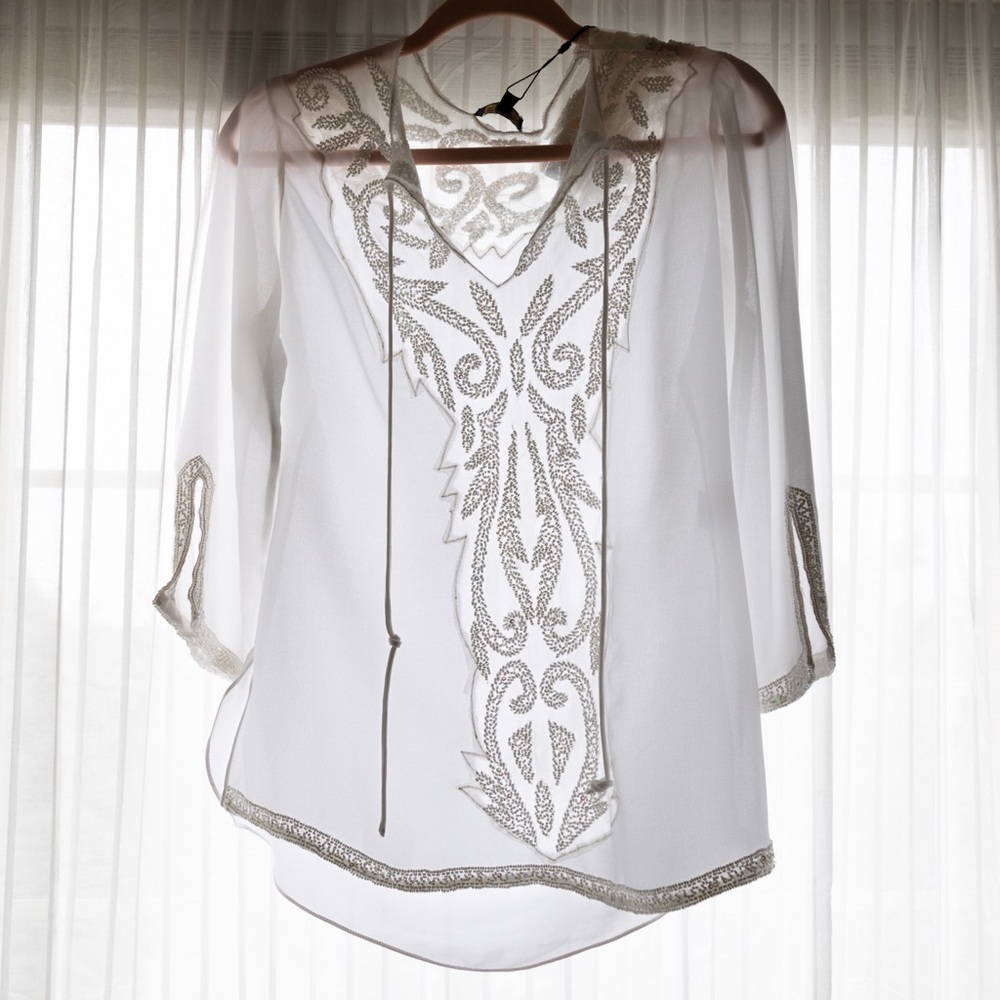 Beaded chiffon bohemian blouse | Alberto Makali